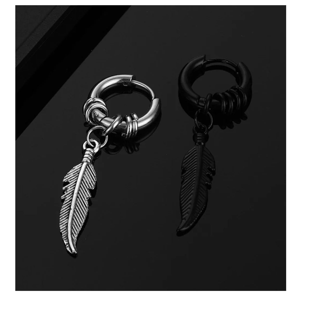 GENERICO - Aros Punk Plumas Black Silver Space Hombre Mujer Circular Royal Madriz