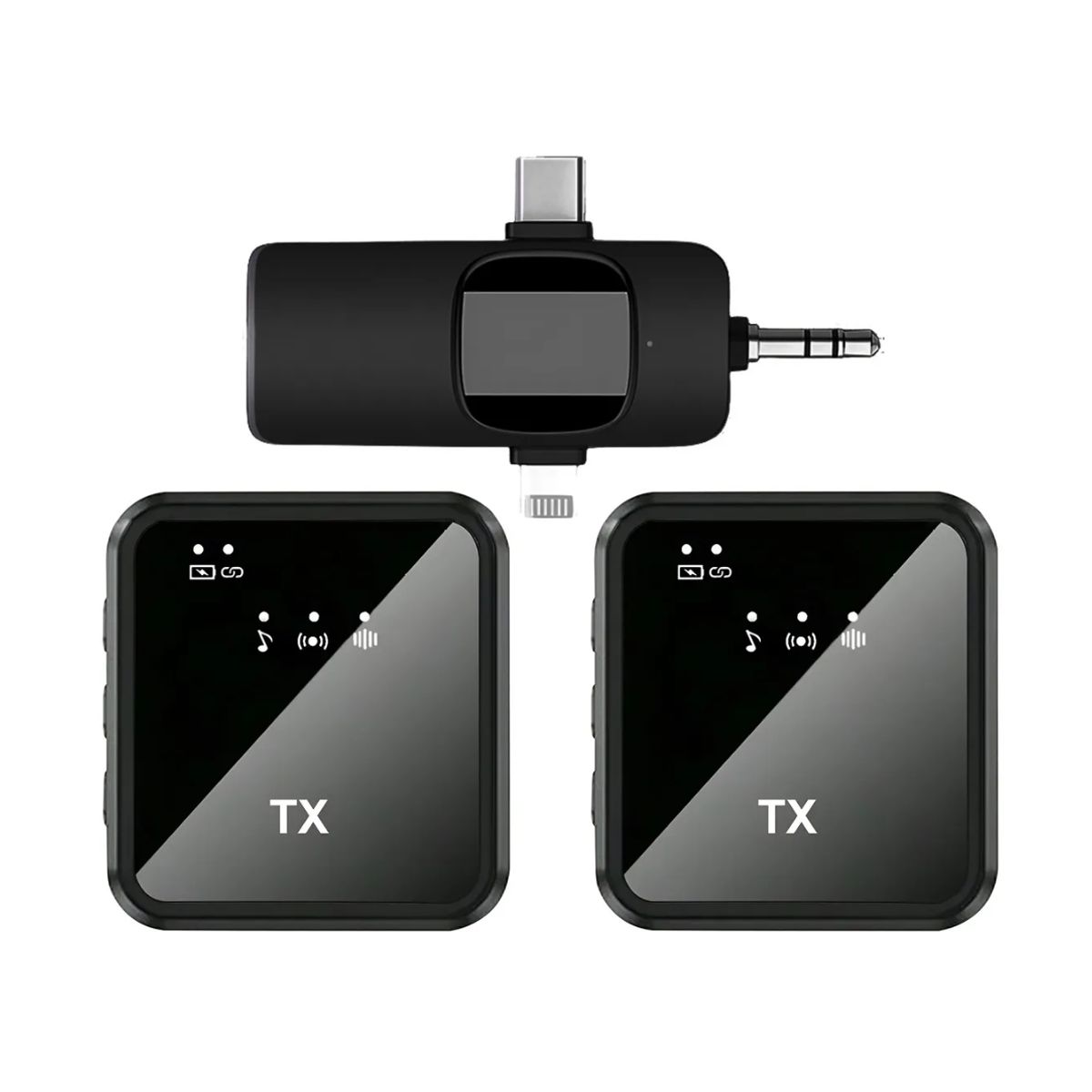 GENERICO - Microfono Inalambrico para Celular Pack 2 Microfonos Inalambrico 3 En 1 Para iPhone Android Pc