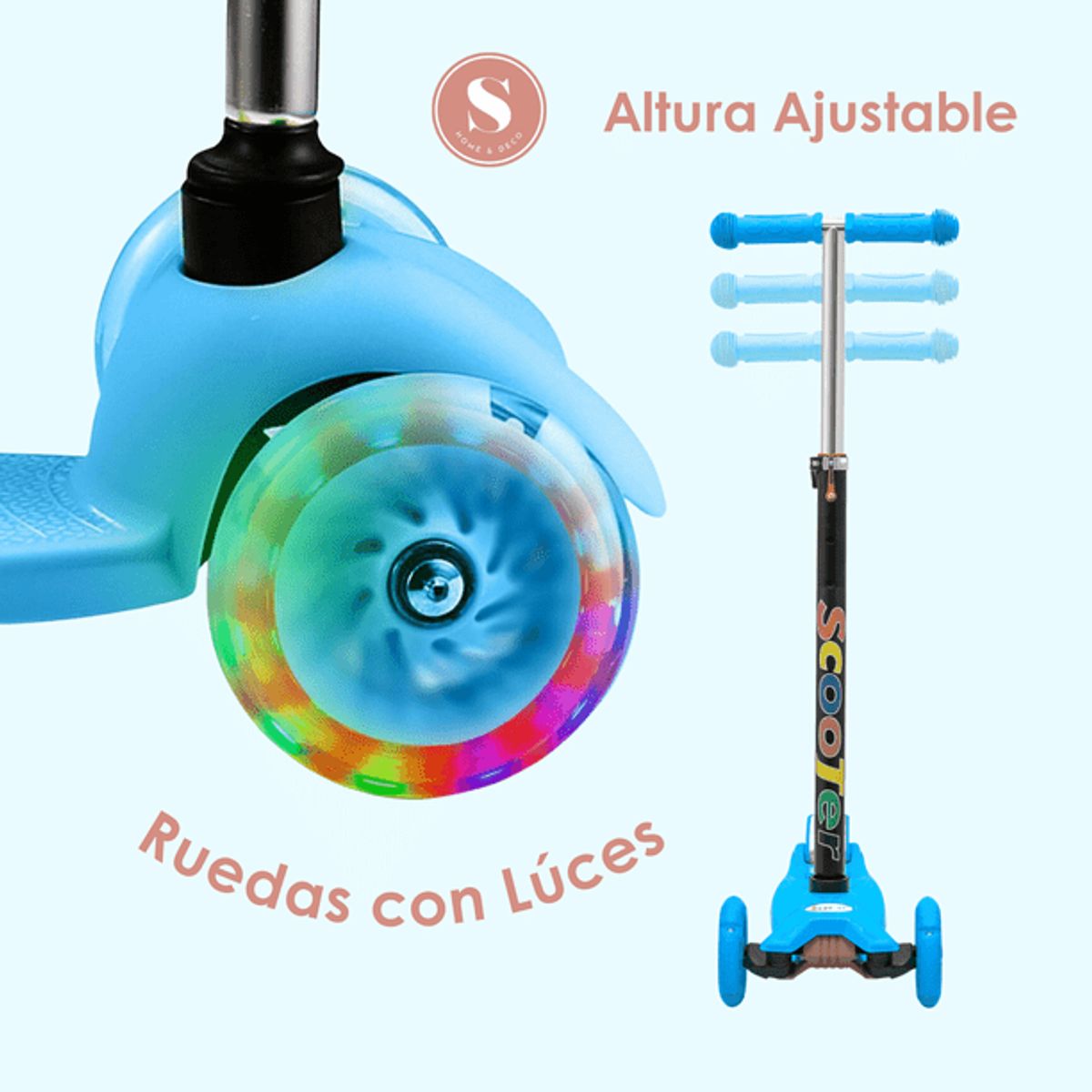 NO LOGO - Scooter Monopatín Infantil Luces Celeste