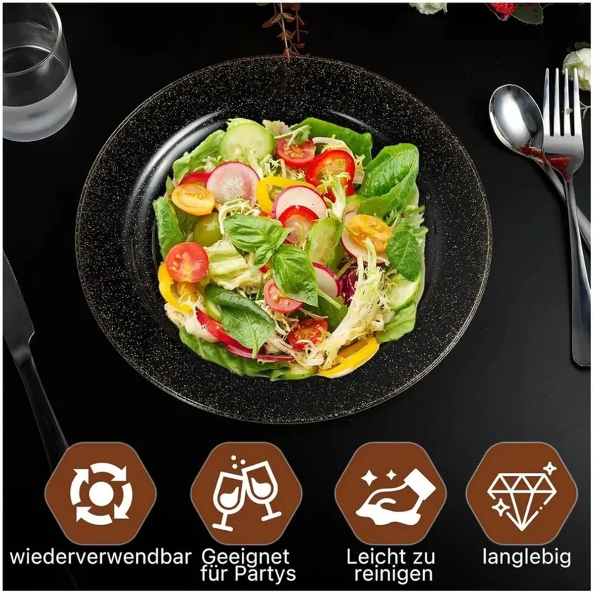 GENERICO - 25 Pcs Platos Desechables Elegantes Plástico Vajilla Fiesta