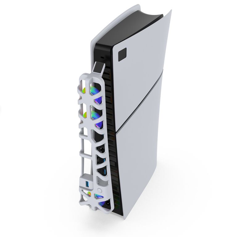 Ventilador para PS5 Slim - Enfriamiento INTELIGENTE, 3 Modos, Luz RGB, Color Blanco