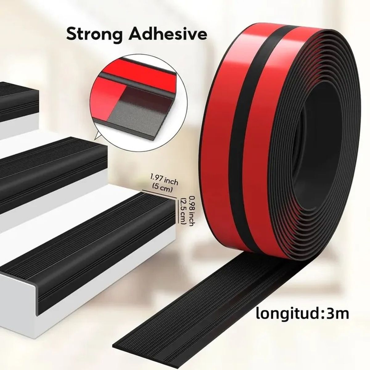 GENERICO - Caucho Seguridad Antideslizante Autoadhesivo Escalones 300cm