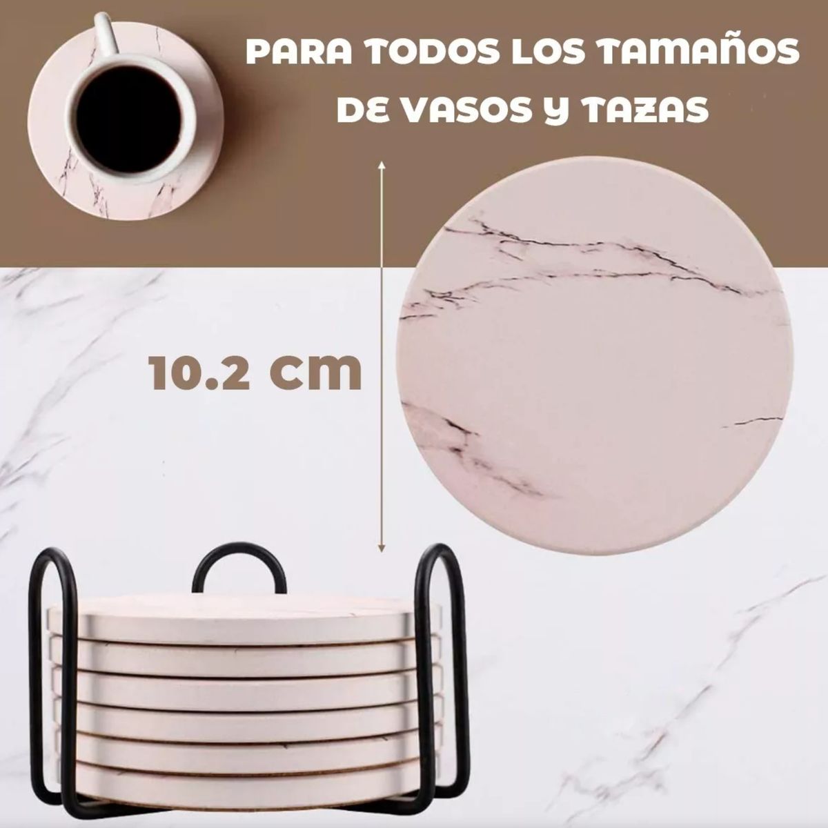 KINDA NICE - Juego De 6 Posavasos De Cerámica Aislante Con Estante