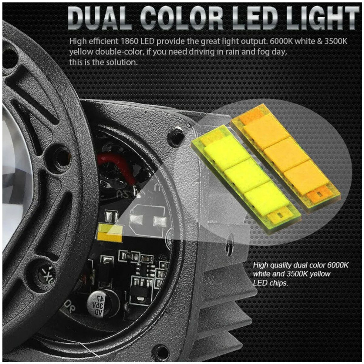 KUANGYE - Foco Neblinero Led Embutido Empotrable Duo Color Autos