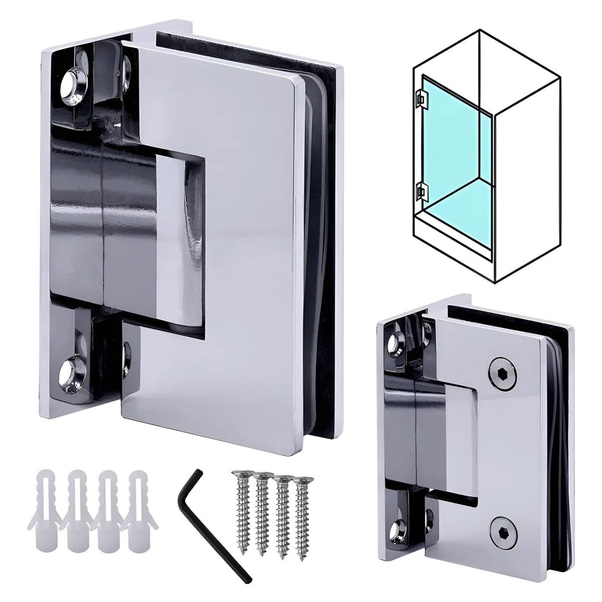 GENERICO - Bisagra Para Vidrio Al Muro 90 Grados Croamada Inoxidable