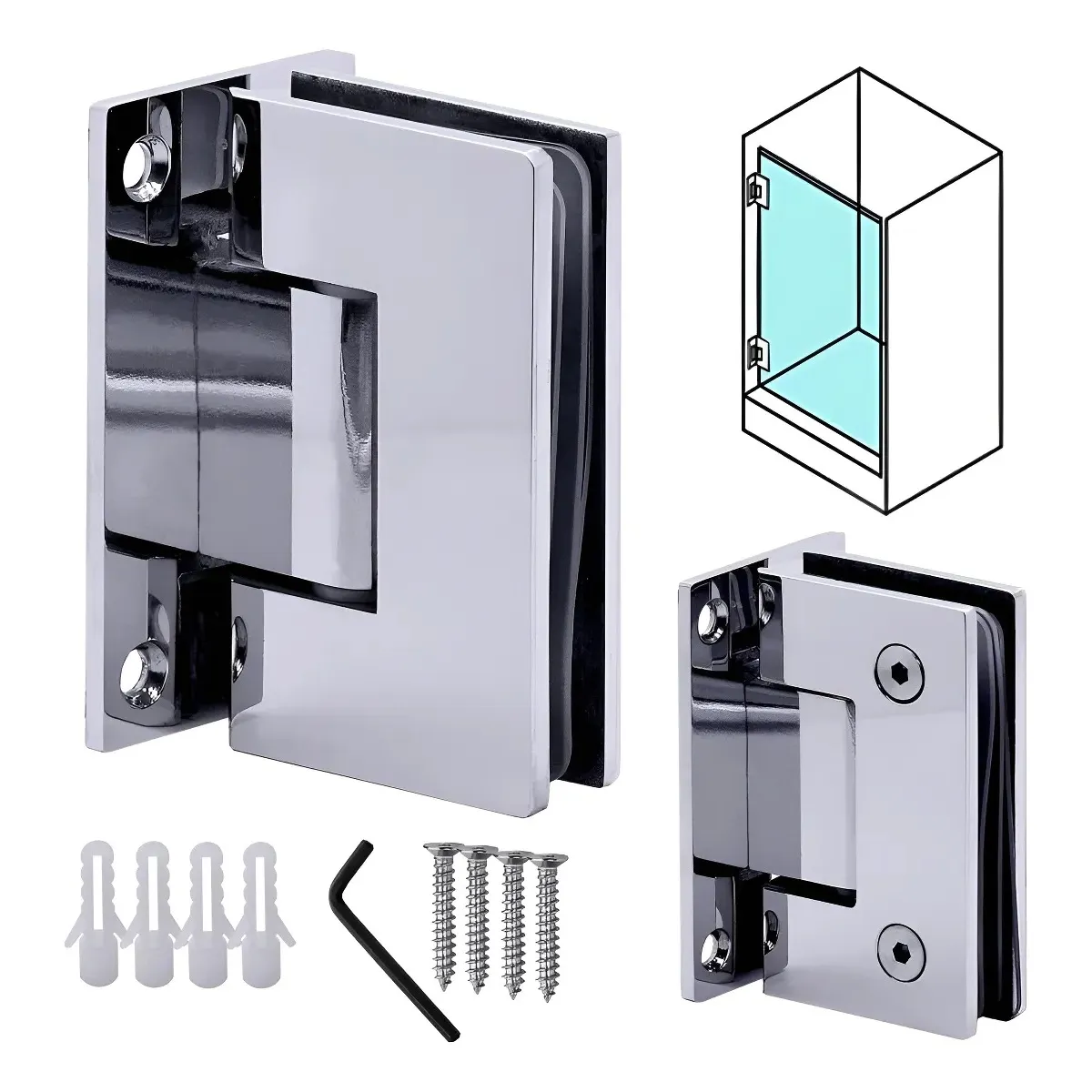 GENERICO - Bisagra Para Vidrio Al Muro 90 Grados Croamada Inoxidable
