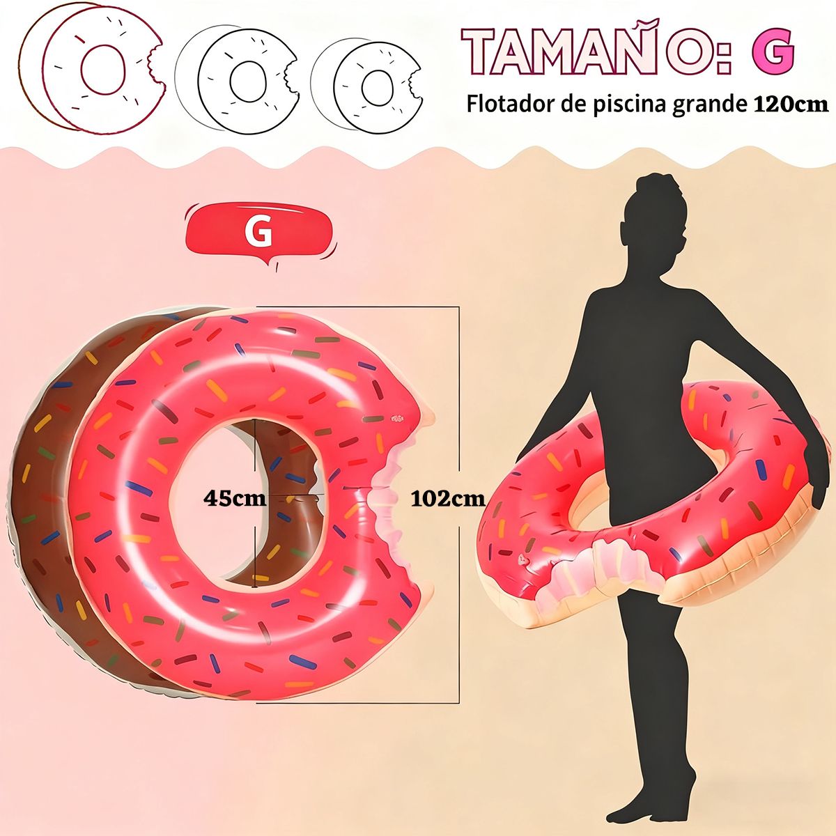 GENERICO - Flotador Piscina Flotador Donut Flotadores Inflables 102cm-Rosa