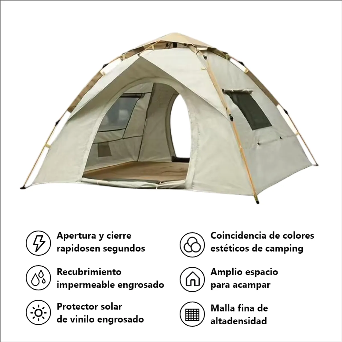 GENERICO - Carpa Automática Beige 2x2 m con Doble Puerta y Ventana