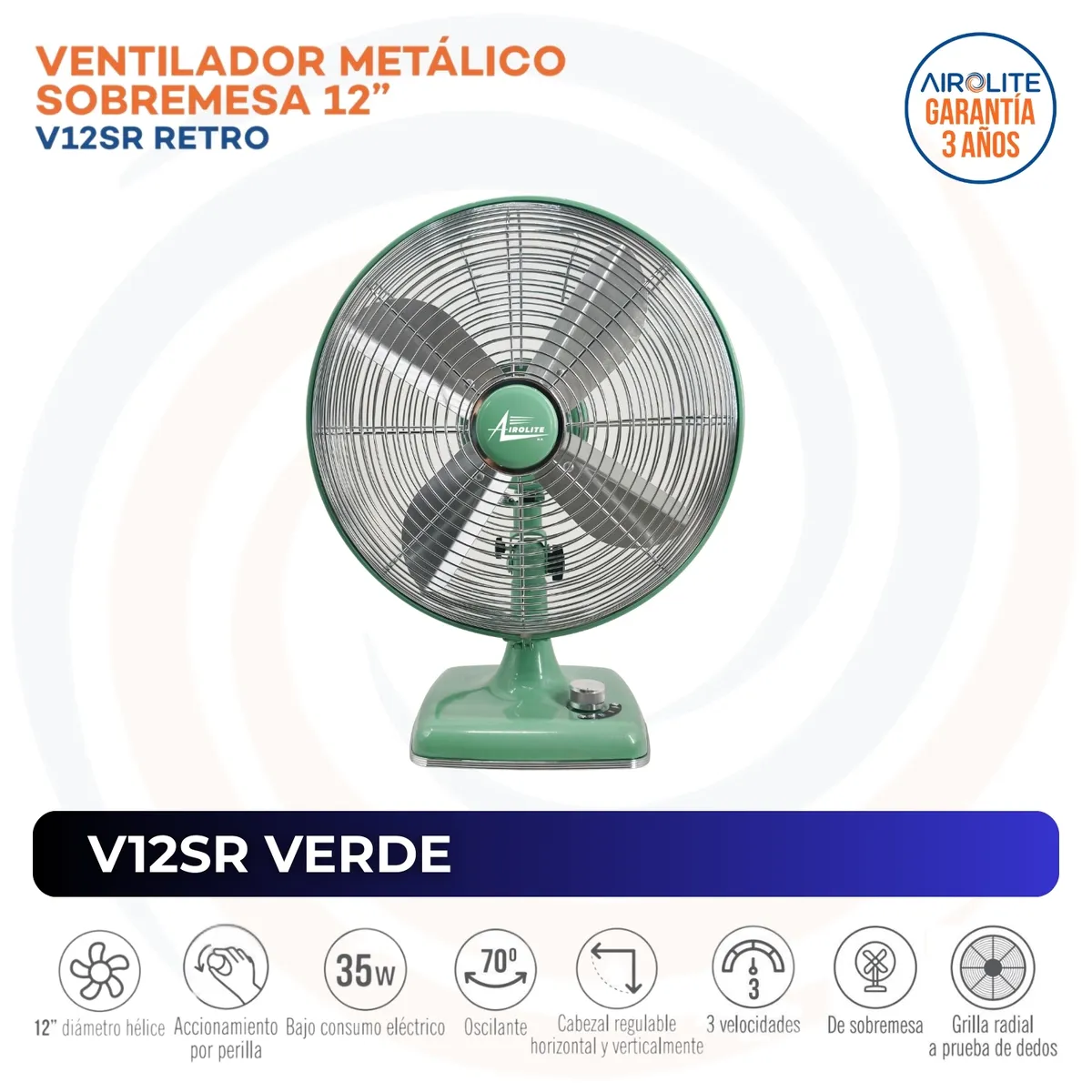 VENTILADOR SOBREMESA RETRO V12SRG, marca AIROLITE - Foto 2