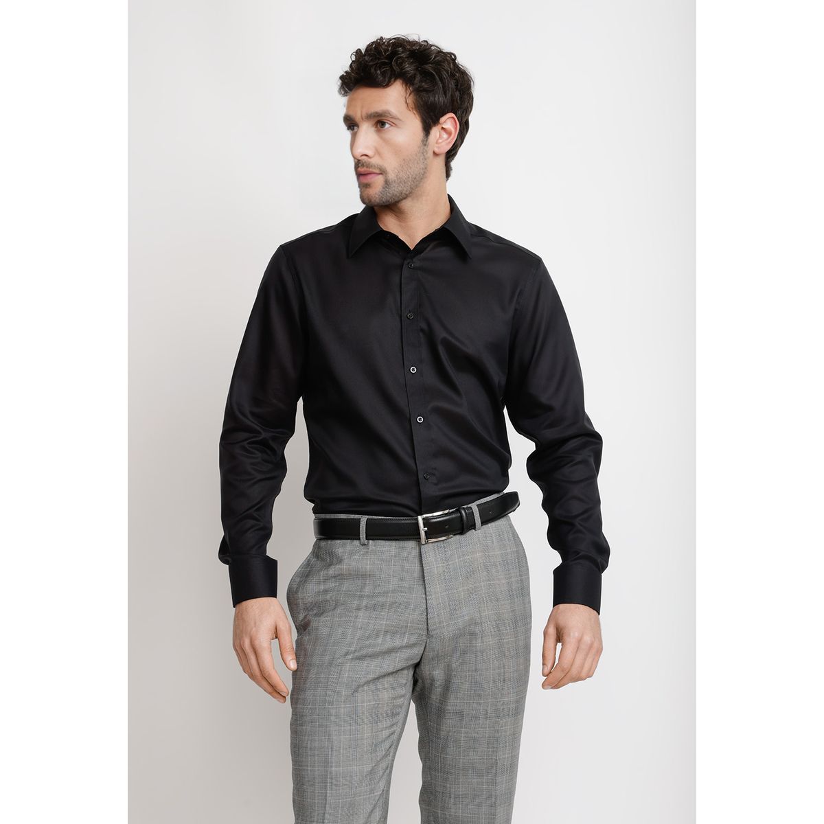 TRIAL - Camisa Hombre Formal Popelina Travel Essential Negro
