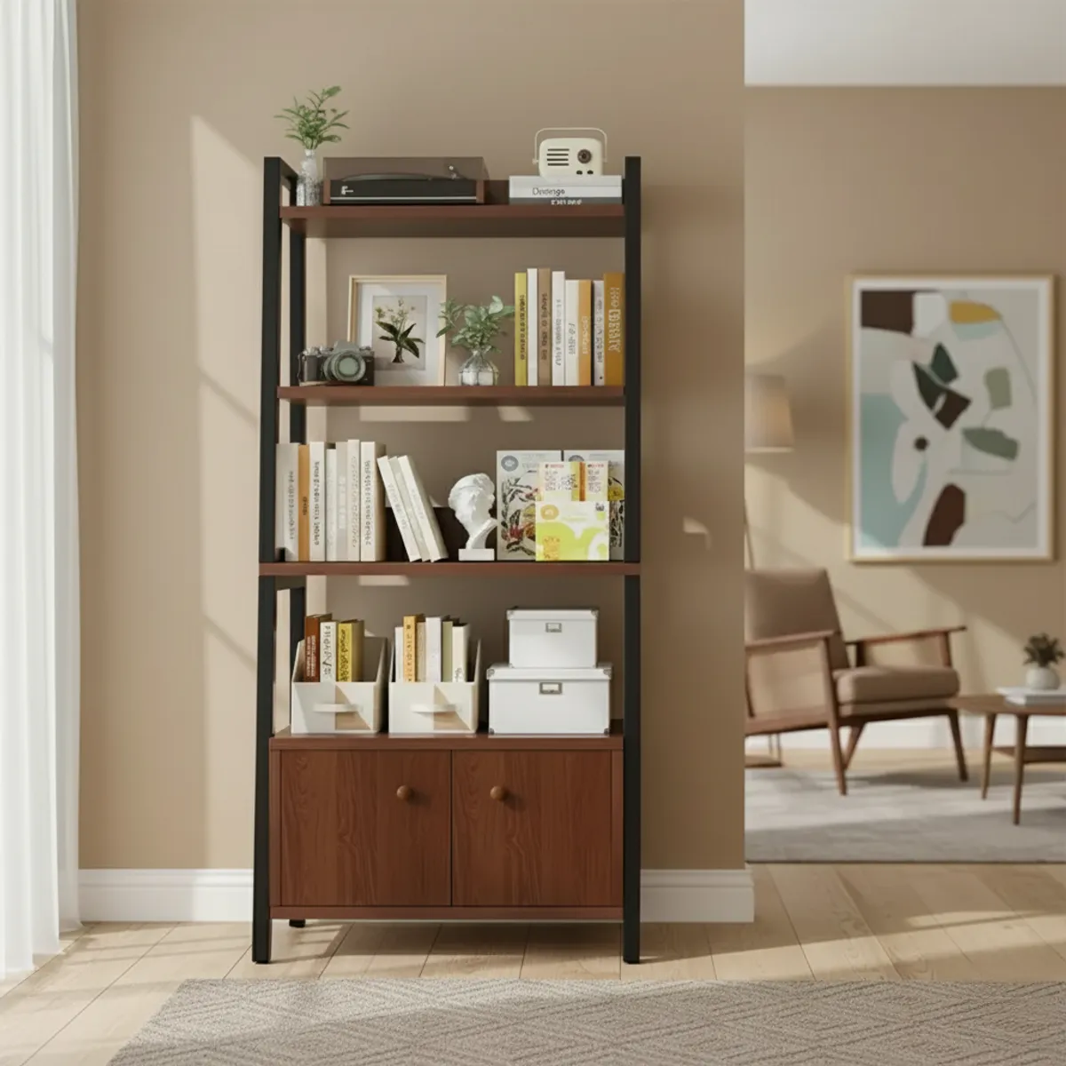 TIENDA EL GARAGE - Estantería Madera 4 Niveles Librero Living Comedor Cedro