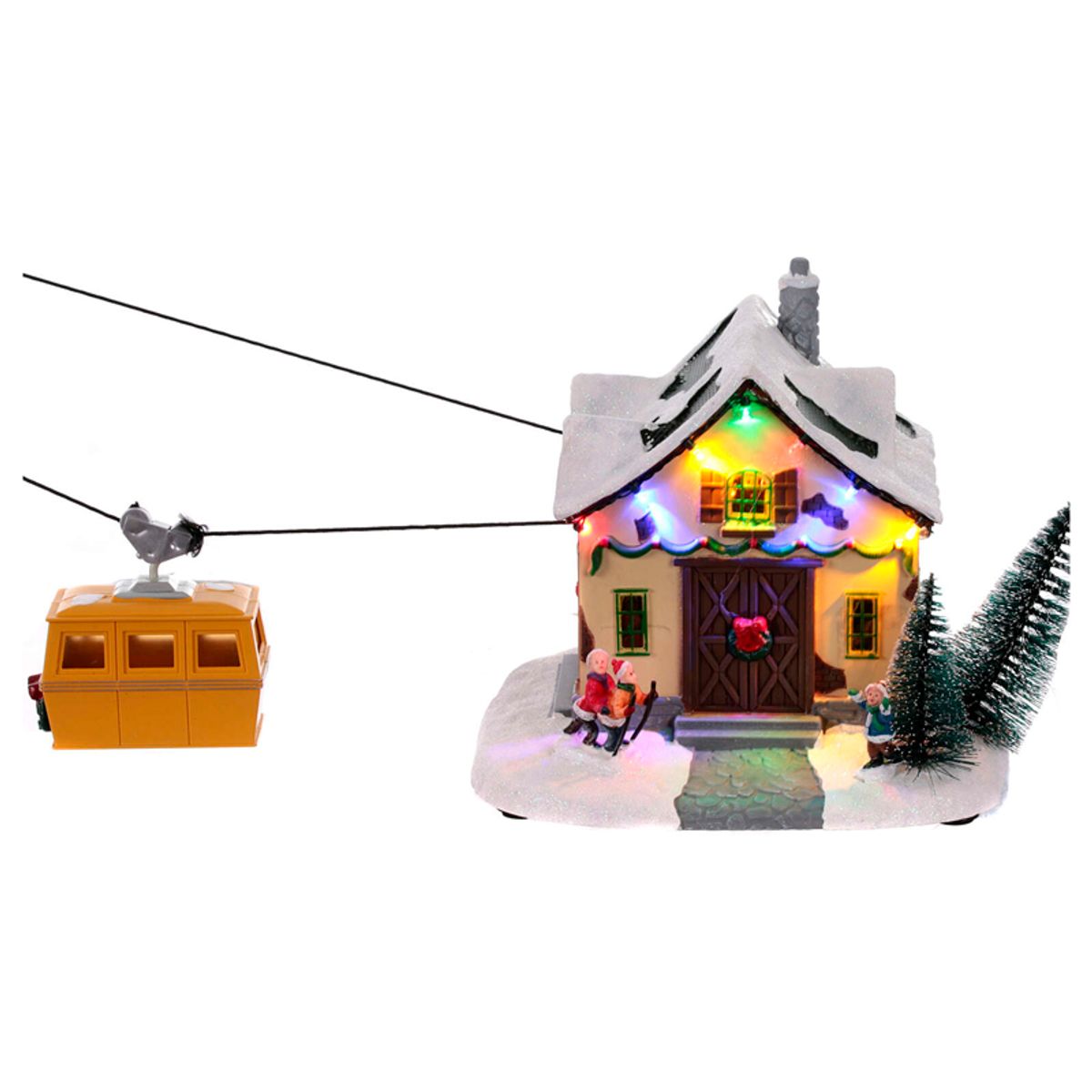 WAKESHOME - Pueblo Navideño Teleférico Movimiento 140 cm Adorno Árbol Navidad