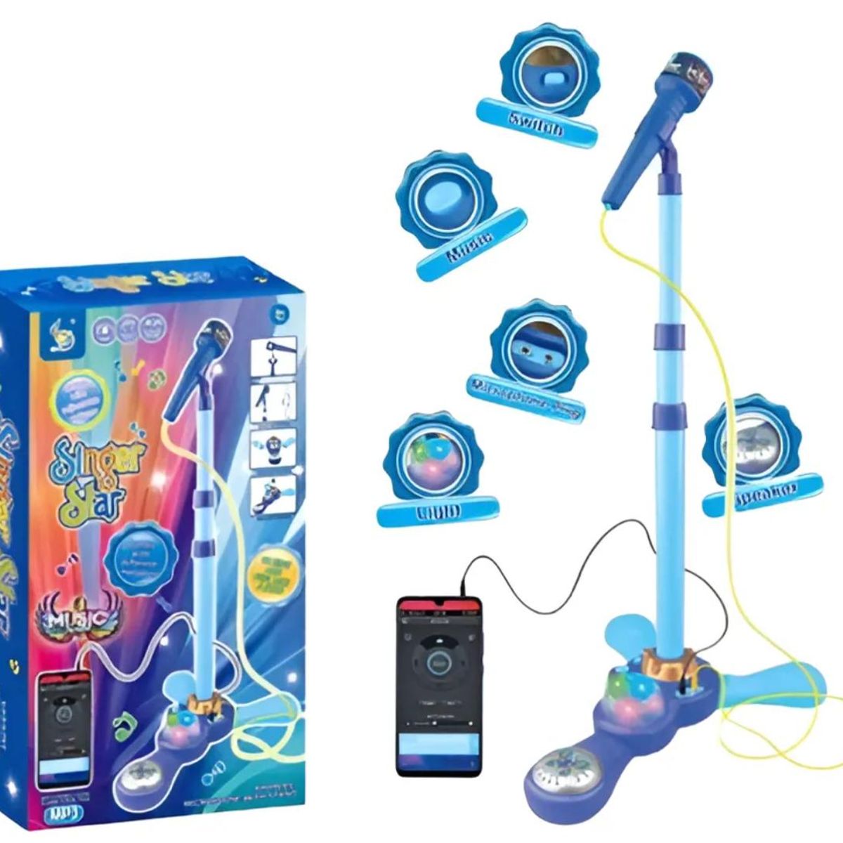 GENERICO - Micrófono Musical Y Soporte Juguete Mp3 Con Luces Para Niños Azul