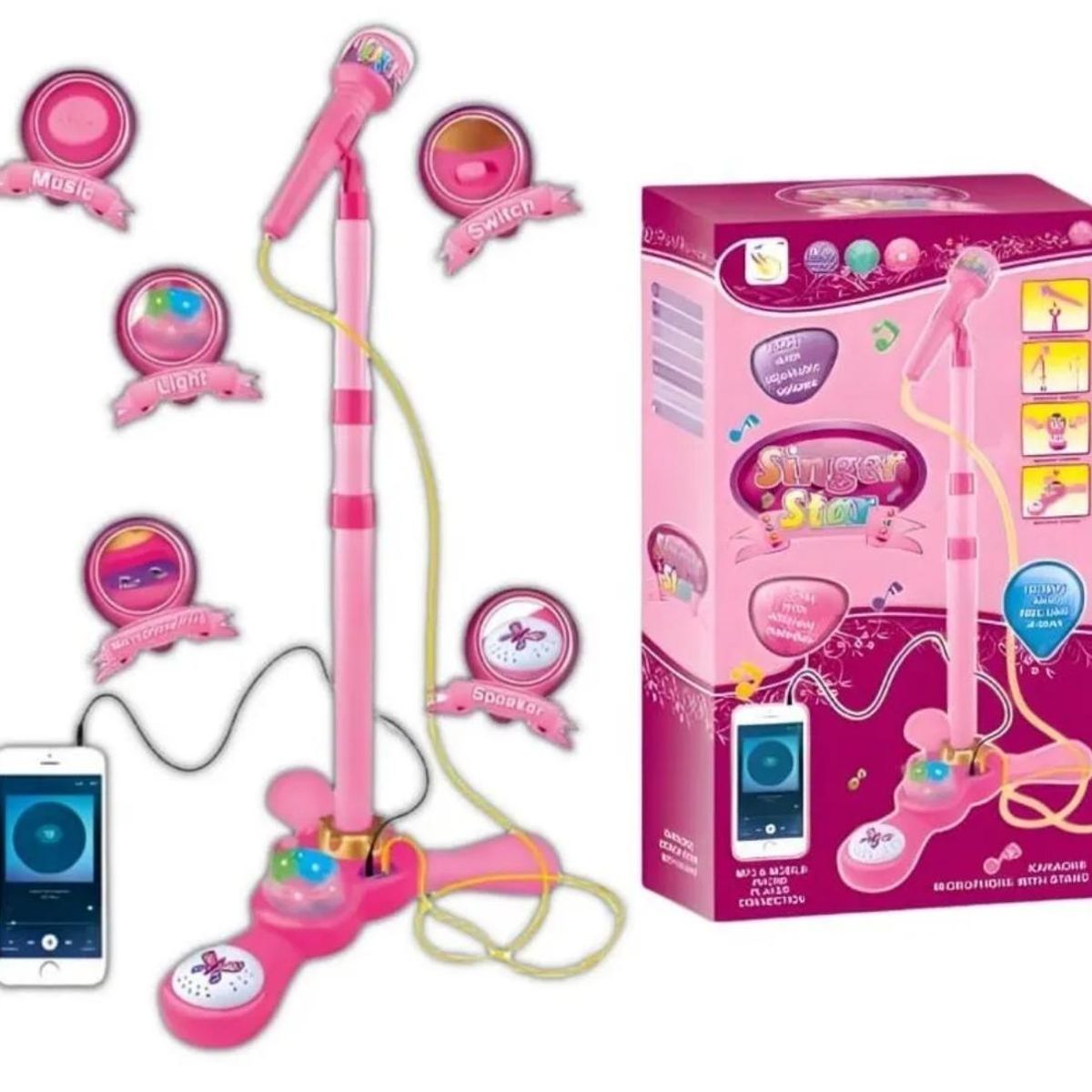 GENERICO - Micrófono Musical Y Soporte Juguete Mp3 Con Luces Para Niños Rosa