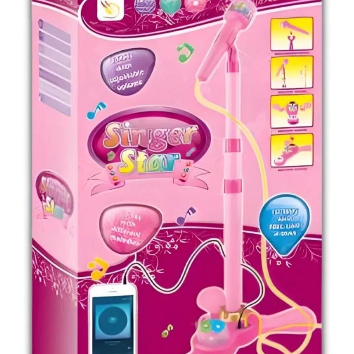 GENERICO - Micrófono Musical Y Soporte Juguete Mp3 Con Luces Para Niños Rosa