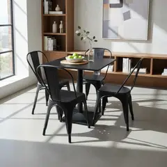 E CHAIRS BY MASLIAH - Juego De Mesa Melamina 70x70 + 4 Sillas Tolix Negras