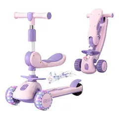 EVERSO - Scooter Monopatín Ruedas Led Musical Plegable Niño Regulable - Rosa