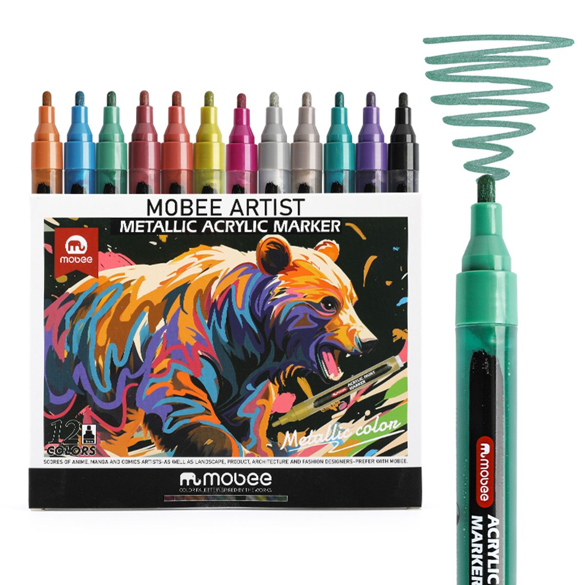 GENERICO - Marcadores Acrilicos Mobee 12 Colores Metálico Tipo Posca