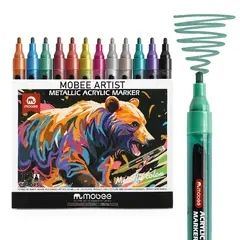 GENERICO - Marcadores Acrilicos Mobee 12 Colores Metálico Tipo Posca