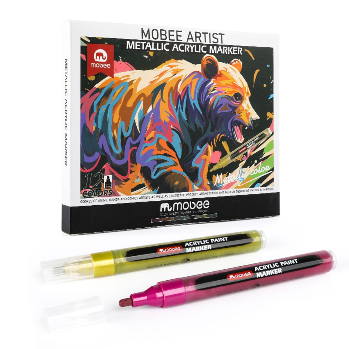 GENERICO - Marcadores Acrilicos Mobee 12 Colores Metálico Tipo Posca