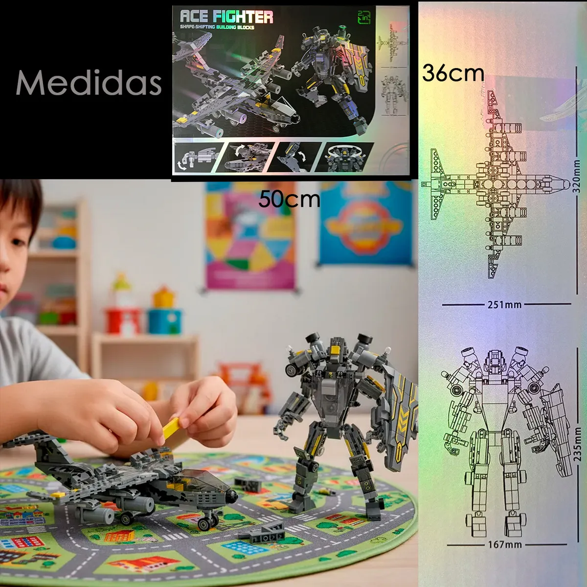 HOMEBRANDT - Juguete De Bloques De Construccion Avion Caza Robot De Batalla 549 Pcs