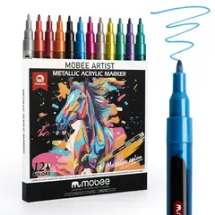 GENERICO - Marcadores Acrilicos Mobee 12 Colores Metálico Punta Fina Tipo Posca
