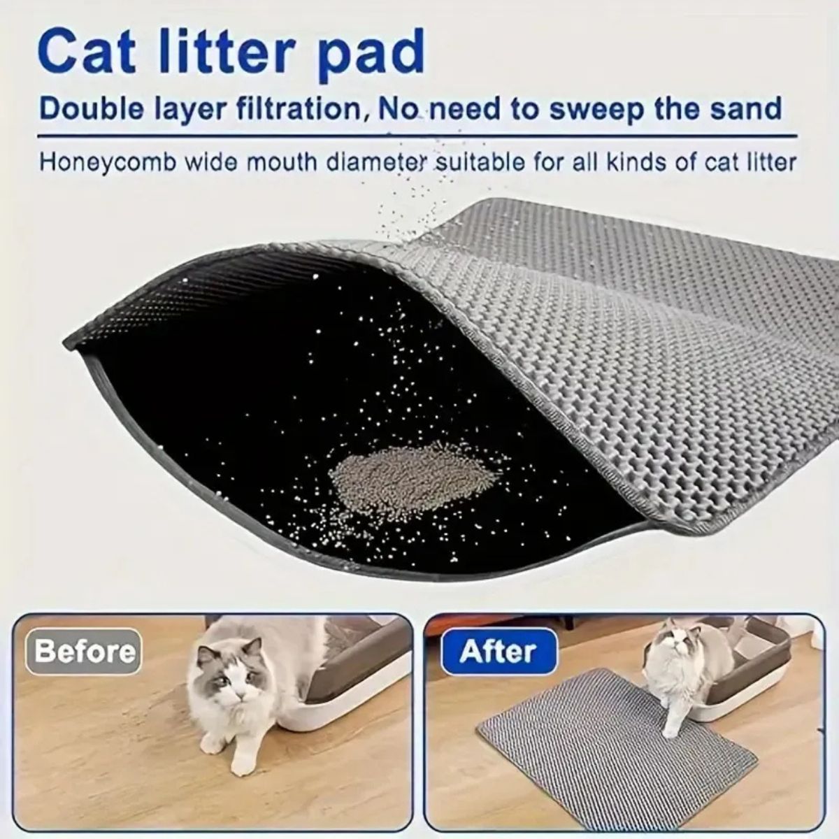 SUKEA - Alfombra Para Arenero de Gatos Mascotas 45x30cm Gris