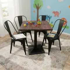 E CHAIRS BY MASLIAH - Juego De Mesa Madera Maciza 70x70 + 4 Sillas Tolix Negras