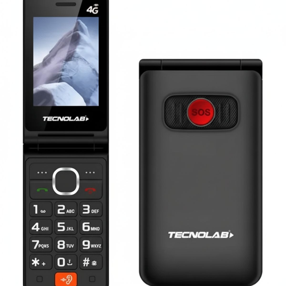 TECNOLAB - Teléfono Celular Senior 4G Tipo Almeja Flip Tecnolab  Botón SOS Base Carga y Dual SIM