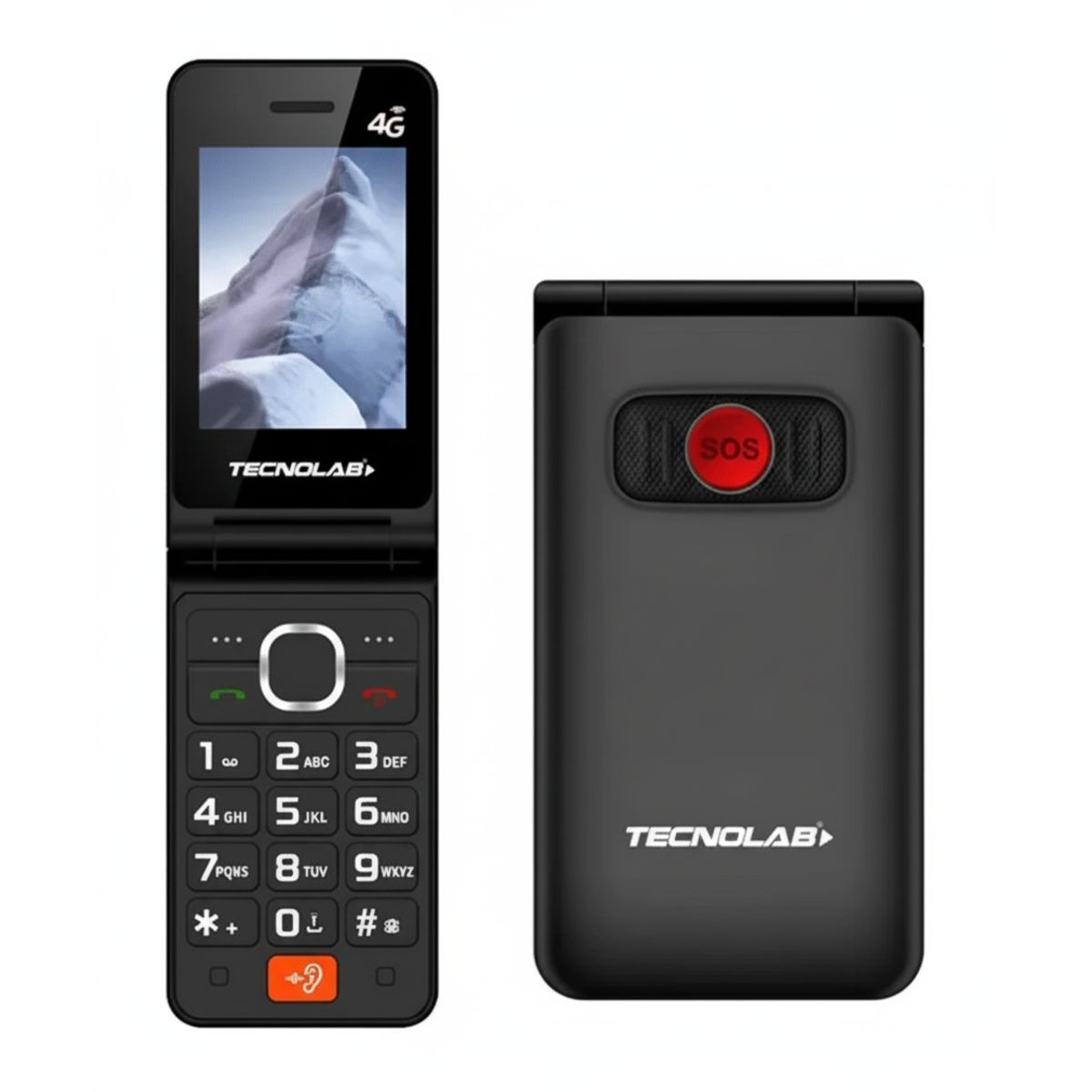 TECNOLAB - Teléfono Celular Senior 4G Tipo Almeja Flip Tecnolab  Botón SOS Base Carga y Dual SIM