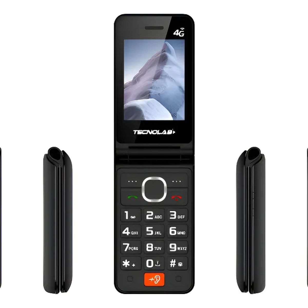 TECNOLAB - Teléfono Celular Senior 4G Tipo Almeja Flip Tecnolab  Botón SOS Base Carga y Dual SIM