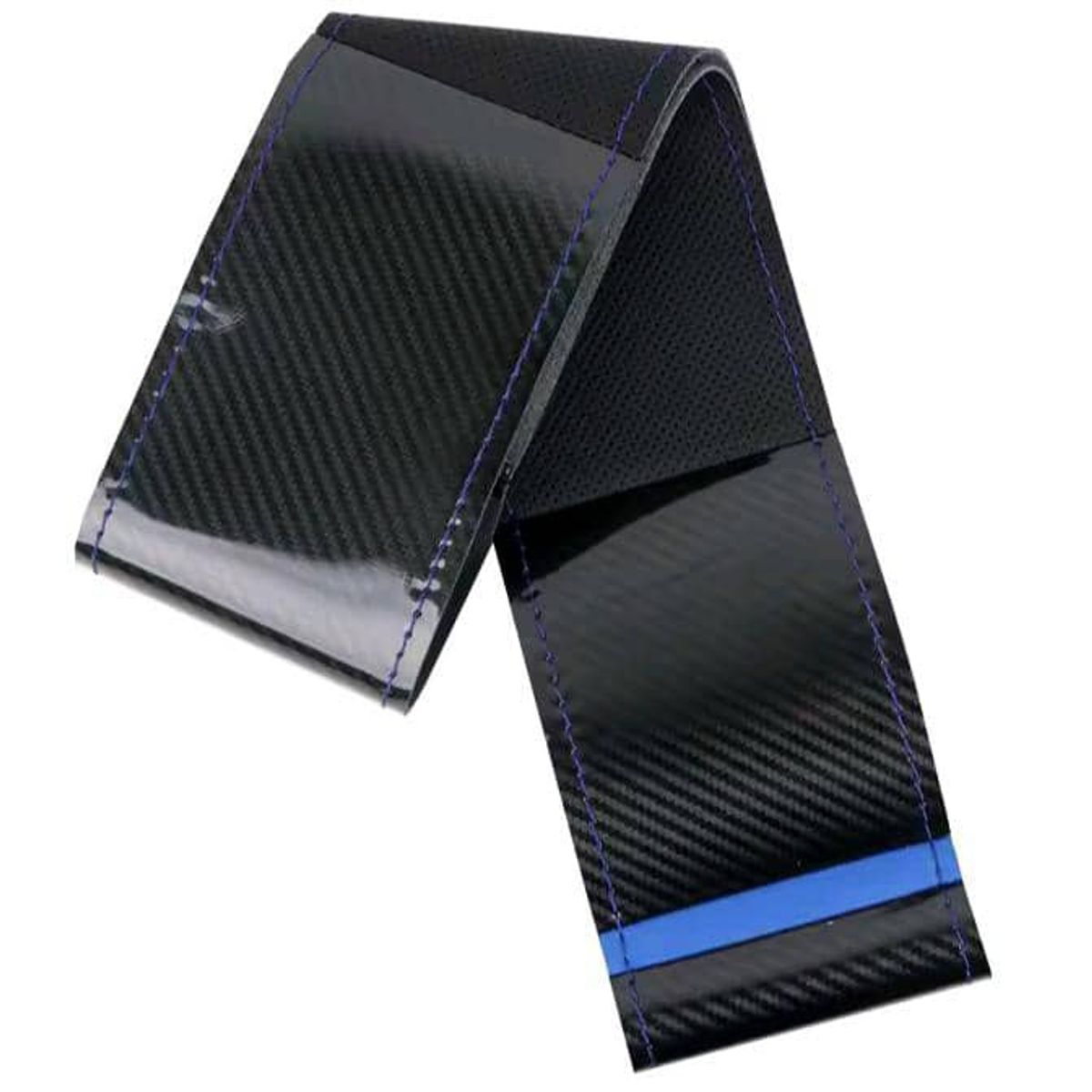 GENERICO - Funda Protectora para Volante cosido hilo azul en eco cuero con carbono brillante
