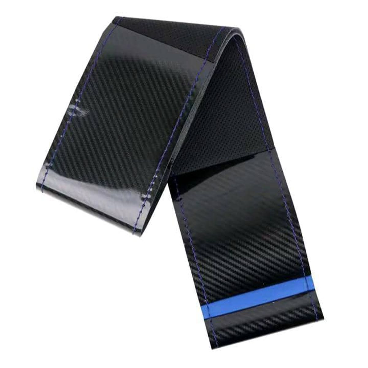 GENERICO - Funda Protectora para Volante cosido hilo azul en eco cuero con carbono brillante