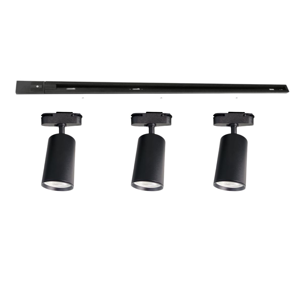 WANT - Lámpara 3 Focos Cilindros Negros Luz Cálida con Riel de 1mt