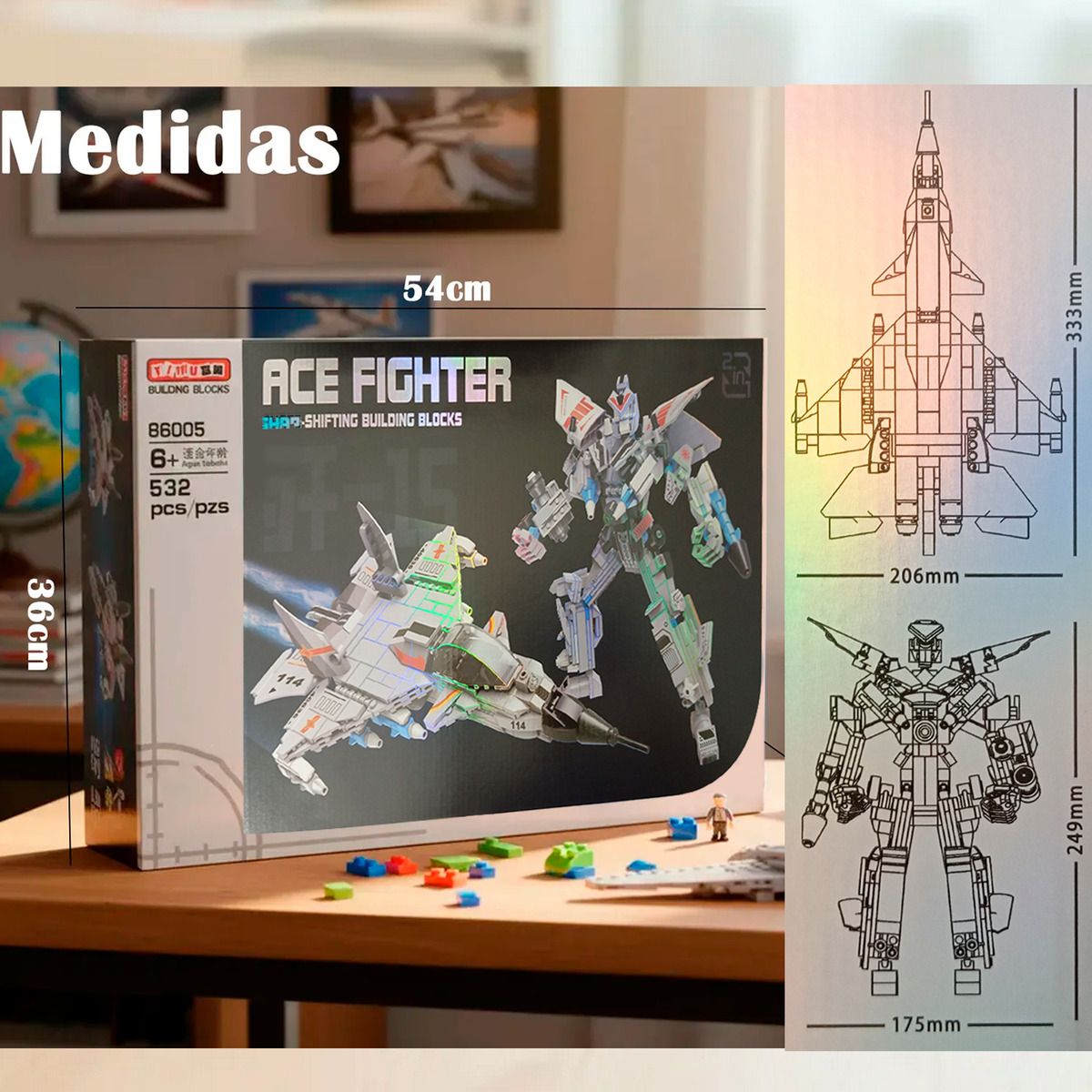 HOMEBRANDT - Juguete Armable Avión Caza Modelo Robot 532pc Didáctico 2en1