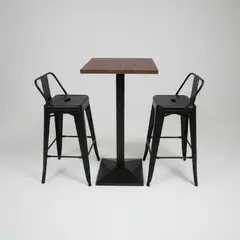 E CHAIRS BY MASLIAH - Juego De Mesa Madera Maciza 50x50 + 2 Pisos Tolix Negros