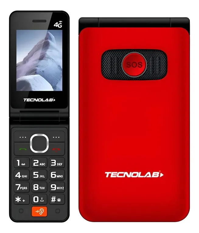 Teléfono Celular Senior 4G Tipo Almeja Flip Botón SOS Base Carga y Dual SIM