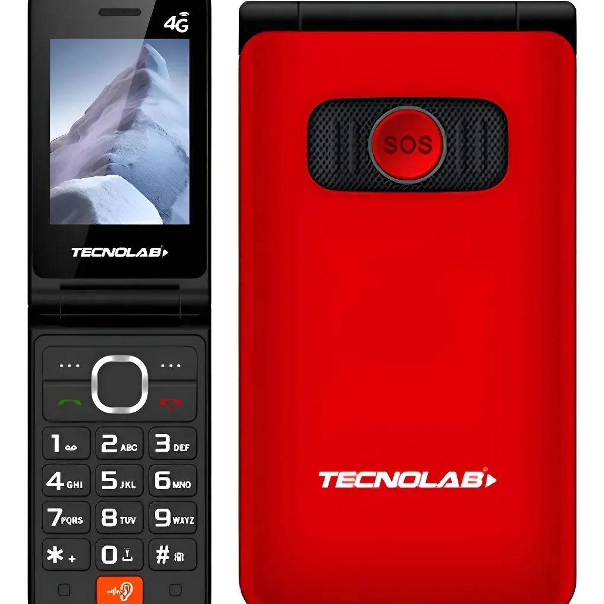 TECNOLAB - Teléfono Celular Senior 4G Tipo Almeja Flip Tecnolab  Botón SOS Base Carga y Dual SIM