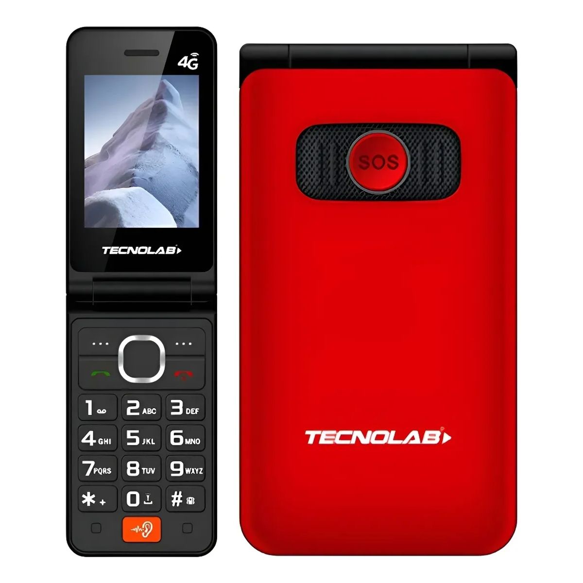 TECNOLAB - Teléfono Celular Senior 4G Tipo Almeja Flip Tecnolab  Botón SOS Base Carga y Dual SIM