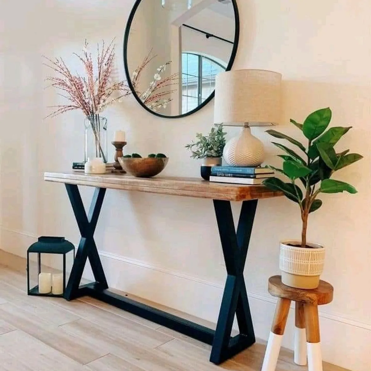 GENERICO - Arrimo X - 100x30 cm Fierro Madera Negra moderna - Viatto