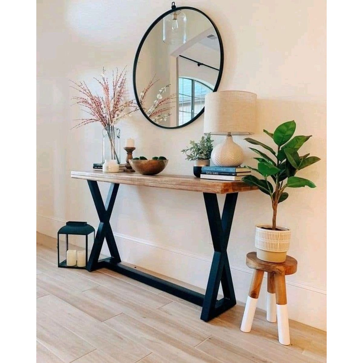 GENERICO - Arrimo X - 100x30 cm Fierro Madera Negra moderna - Viatto