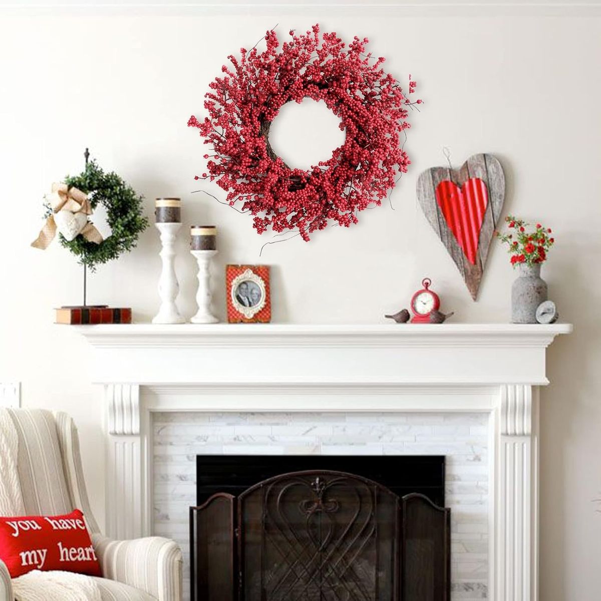 WAKESHOME - Corona De Navidad De Bayas Rojas 40cm Decoración Navideña