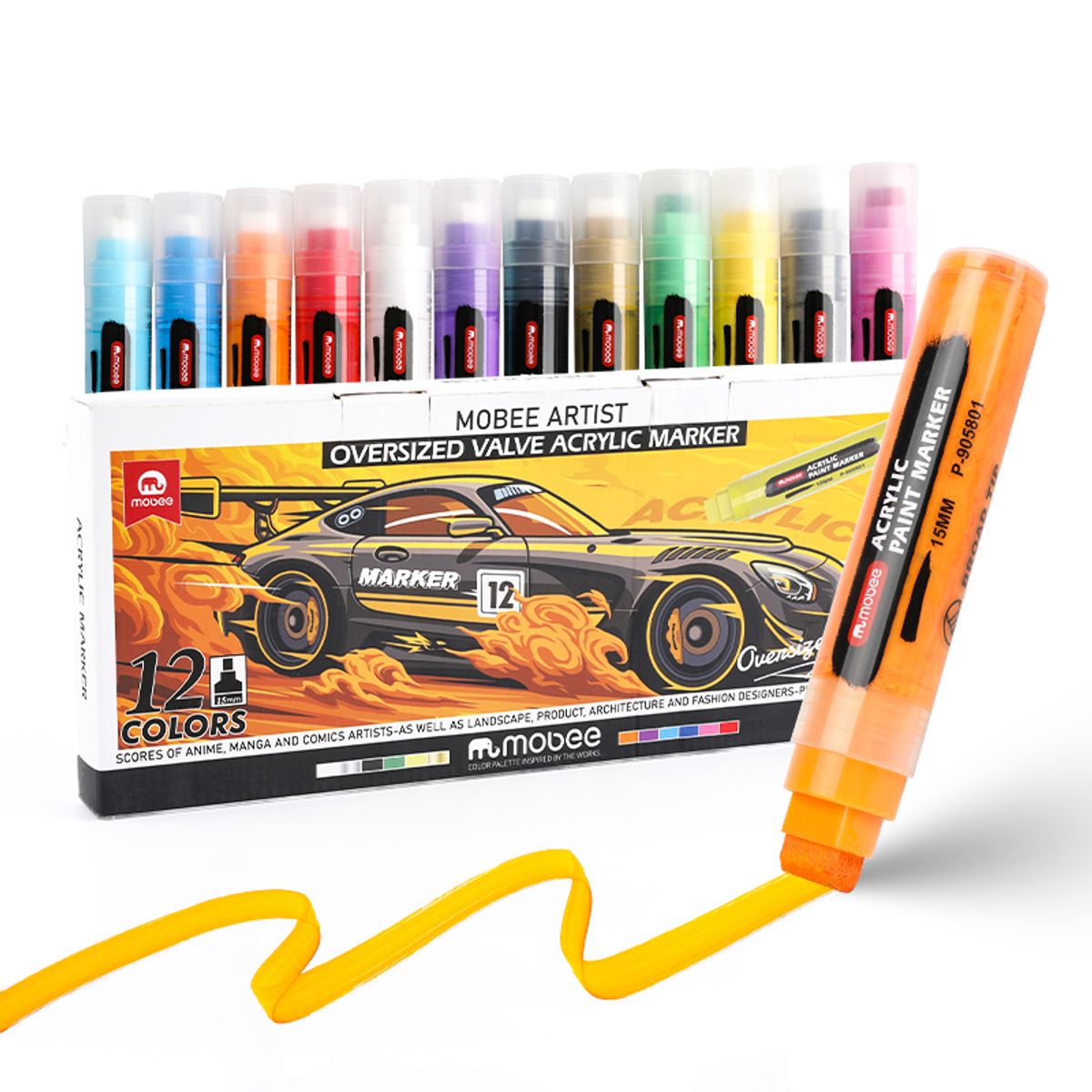 GENERICO - Marcadores Acrilicos Punta Gruesa 15mm Mobee 12 Colores Tipo Posca