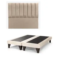 GENERICO - Base para cama + Respaldo Tubular 2 Plazas 190x200cm Felpa Beige
