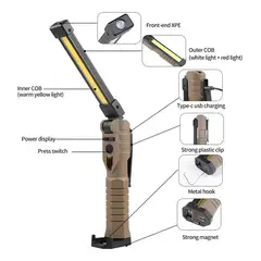 GENERICO - Linterna De Trabajo Led Plegable Recargable Con Imán 360° 7n1 Marrón