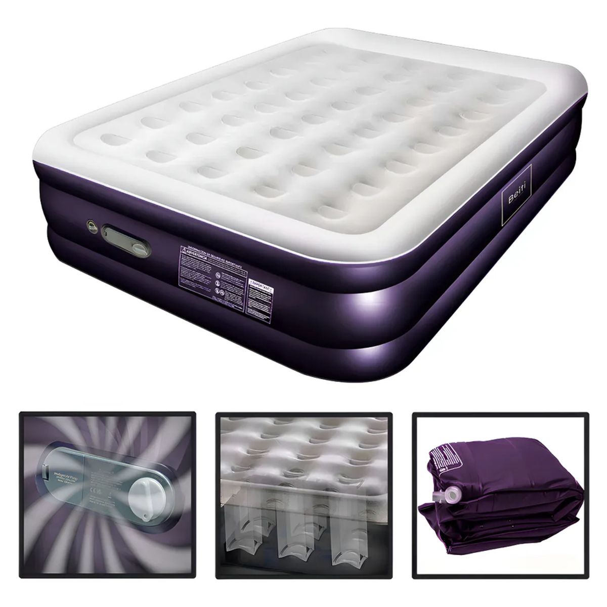 Colchón Inflable 2 Plazas Beiti Violeta con Bomba Eléctrica 220V y Bolso, marca GENERICO - Foto Principal