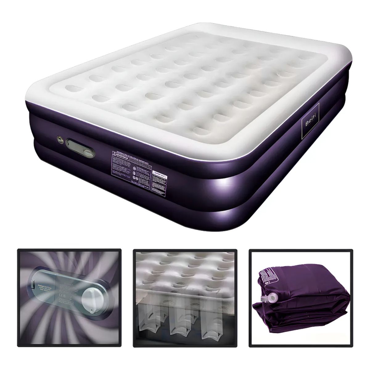 Colchón Inflable 2 Plazas Beiti Violeta con Bomba Eléctrica 220V y Bolso, marca GENERICO - Foto Principal