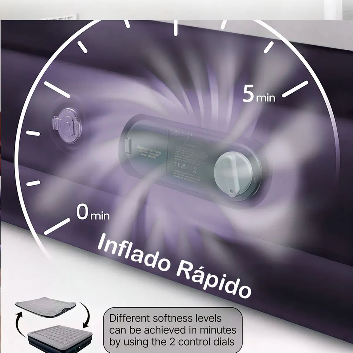 Colchón Inflable 2 Plazas Beiti Violeta con Bomba Eléctrica 220V y Bolso, marca GENERICO - Foto 2