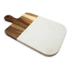 GENERICO - Tabla Aperitivo Rectangular Madera De Acacia Y Mármol Kawi® Color Café y mármol blanco Hygge