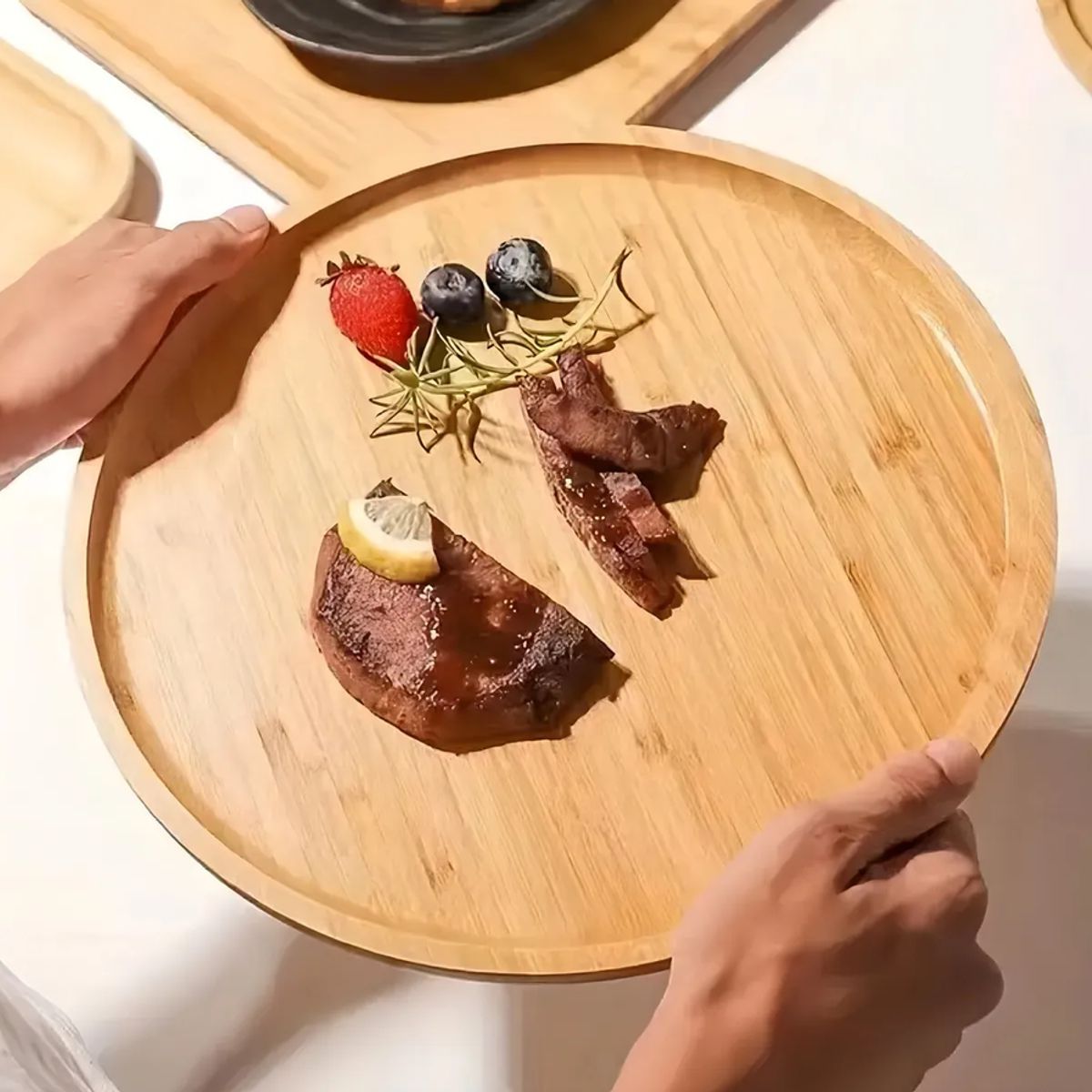 GENERICO - Tabla De Trupan MDF Para Aperitivos Pack De 4 Redonda Con Canaleta